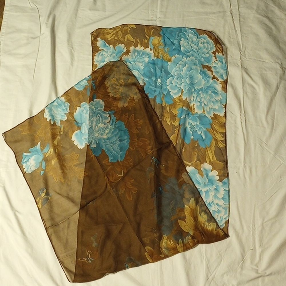 Brown and Blue Lightweight Floral Scarf